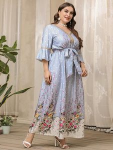 Vestidos plus size mulheres grandes elegantes maxi 2022 Summer Blue Fashion Fashion Longa Muslim Party Evening Festival ClothingPlus