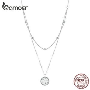 Wholesale sterling silver double coin necklace resale online - Double Layer Coin Necklace for Women Genuine Sterling Silver Bead Chain Star Necklaces Female Fine Jewelry SCN365