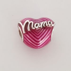 Radiating Love Mama Heart Charm 925 Silver Pandora Charms for Bracelets DIY Jewelry Making kits Loose Bead Silver Enamel & Clear CZ 791505C01