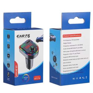 F5 F6 CAR Bluetooth FM Transmitters Kit Charger Cell Phone Charger مع مصابيح ملونة 3.1A USB مزدوج شحن سريع المحول اللاسلكي المتلقي اللاسلكي