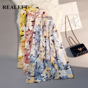 Releft Spring Spring Summer 유화 인쇄 인쇄 얇은 명주 그물 밀롱 여성 스커트 높이 허리 느슨한 여성 우산 스커트 숙녀 220523