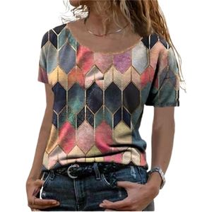 Krótkie rękawa geometryczna Wzór Kobiety T -koszulka Spring Lato Tops Oneck Druku