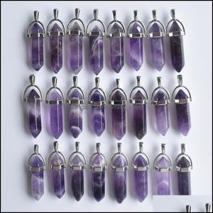 Charmes Schmuckbefunde Komponenten Naturstein Amethyst Hexagonal Healing Reiki Point Kristallanhänger für die Herstellung von DIY -Halskette Ohrringen