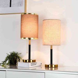 6 Styles Bedroom Table Lamp Dimming Fabric Desk Reading Lights 45cm Simple Warm LED Bedside Light Fixtures Loft Luminaire H220423