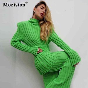 Mozision Fashion Sweater Two Piece Set för Women's 2021 Autumn Winter Women's Casual Sweater Tops Pants Suits Ladies Outfits T220729