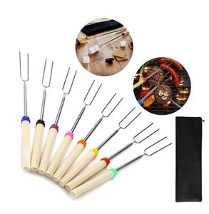 Utensili da cucina Forchetta per barbecue da 32 pollici Forchetta per arrostire marshmallow in acciaio inossidabile Smores telescopico Spiedo per hot dog BBQ Picnic Camping