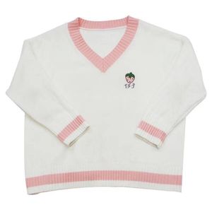 Roupas conjuntos de suéter coletes femininos de manga longa Kawaii Kawaii impresso lazer de tricô sólido