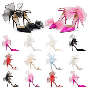 Sandálias de grife de luxo com caixa feminina salto alto Averly Pumps Aveline Sandália com malha de gorgorão assimétrica Fascinator Bows sapatos Tornozelo