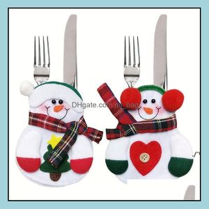 Party Decoration Event Supplies Festive Home Garden Christmas Snowman Sierware Tableware Holder Knife Fork Bag Pouch Decor For Dinner Tabl