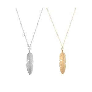 Pendant Necklaces Fashion Feather Necklace Creative Alloy Autumn And Winter Sweater Chain