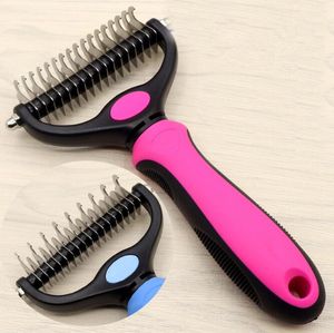 Pet Dog Grooming Brush Double Sided Shedding och Demating Undercoat Rake Comb för hundar och katter extra breda