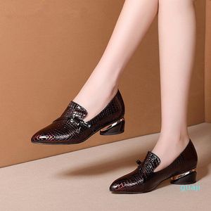 Dress Shoes Spring Mid Heels Woman,Pointed Toe Shallow Shoes,Block Heel,Slip On,Black,Wine-red,British Style,Dropship