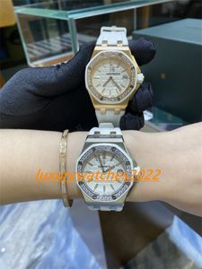 ZR Factory 37 -мм женское часы Quartz Движение ref.67540 Резиновое ремешок алмазной рамки сапфировой стеклянный стеклянный
