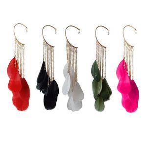 Clip-on Vite posteriore 2022 Temperamento boemo Piuma Gancio per orecchio Clip su orecchini senza piercing Per accessori donna Nappe lunghe Polsino Ea