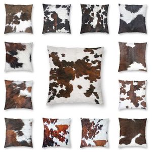 Cushion/Decorative Pillow Faux Fur Modern Cowhide Texture Pillowcover Decoration Animal Hide Pattern Skin Leather Cushion Cover Throw Printi