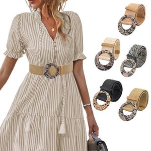 Belts Shirt Belt Women Straw Woven Elastic Stretch Wide Waist For Dresses With Buckle Black Men SlideBelts Fred22