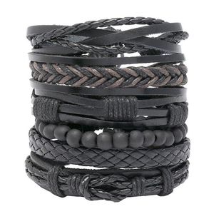 Série de contas de madeira da moda Mulheres Mulher Pulseira de Chavete de Greia Diy Fios de Minchas Black Braid Braid Terne Bracelet 6Styles/1set