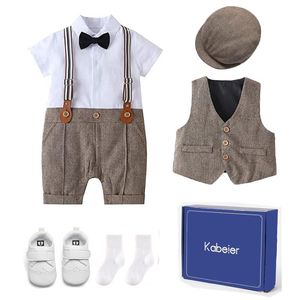 Kleidungssets Baby Jungen Gentleman Säuglingskleidung Sommer geboren Geschenkbox Patchwork Strampler 8-teiliges Set formelle Geburtstagshochzeit Taufe OutfitsCl