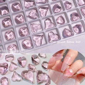 5pcs / Bag Nail Art Rhinestones Rosa Färg Hjärta Vatten Drop Square Stones Sweet Style For Girls Manicure Crystal Diamond HZ039 Y220408