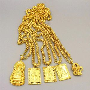 Wholesale long gold plated necklace resale online - Pendant Necklaces Exaggerated Long Chains K Gold Plated Wide Necklace For Men Jewelry Big Buddha Chinese Dragon Chain2265