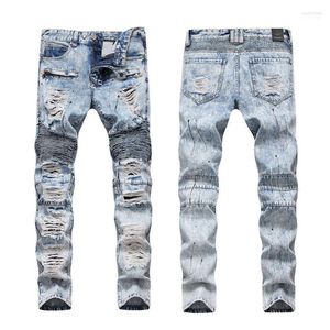 High Street Fashion Man Jeans Wear Torn Cloth Beggar Dress Hand-Painted Color Paint Denim Hole Trousers Naom22