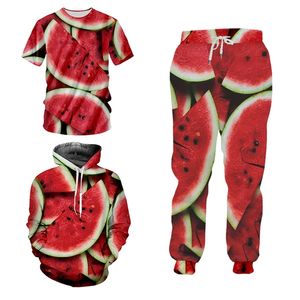 CJWI Casual 3D DIY Frutta Anguria Banana Arancione Ananas Felpa Pantaloni 3 pezzi Set Felpa con cappuccio Giacca Pullover Tuta personalizzata 220714