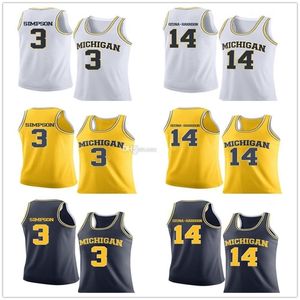 Nikivip Michigan Wolverines College #3 Zavier Simpson Basketball Jerseys #14 Rico Ozuna-Harrison Mens Stitched Custom Any Number Name