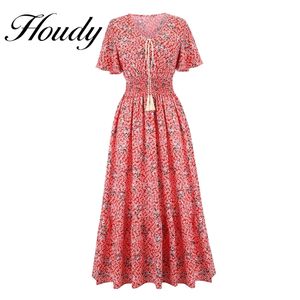 Wiosna Lato Dot Drukuj Czerwony Dressv Collar Kobiety Casual Butterfly Rękaw Ruffles Średnia Długa Szyfonowa Sukienka Vestidos 220423