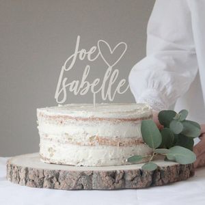 مخصصة مع الأسماء الأولى Love Wood Wood Custom Gold Wedding Cake Topper 220618