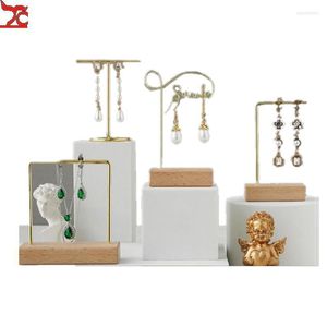 Jewelry Pouches Bags Unique Metal Earring Display Necklace Stand Gold Color T-Bar Women Desk Organizer Ring Showing Rack Wynn22