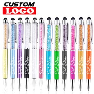 50pcslot Crystal Metal Ballpoint Pen Fashion Creative Stylus Touch för att skriva papperskolor Office School Gift Free Custom 220611