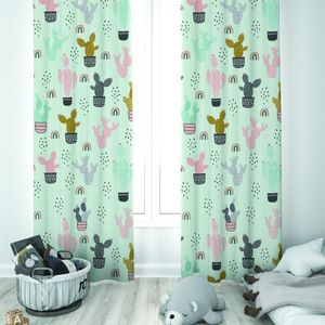 Curtain & Drapes Green Backdrop Cute Cacti Unisex Baby Kids Room Special Design Canopy Hook Button Blackout Jealous Window Bedroom