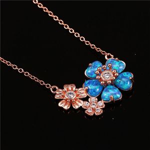 Pendant Necklaces Cute Female Flower Necklace Rose Gold Silver Color Chain Vintage White Blue Opal For WomenPendant