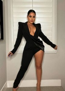 Casual Dresses Sexy Party One Leg Blazer Style Long Sleeves Jumpsuit Women 2022 Elegant Vintage Female Chic Shoulder Pads Overall PlaysuitCa