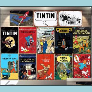Wholesale movie tin signs for sale - Group buy Metal Painting Arts Crafts Gifts Home Garden Retro Adventures Of Tintin Movie Cartoon Vintage Tin Signs Wall Art Poste Dhsqo