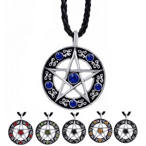 Kalaylı Mücevherat toptan satış-Kolye Kolyeler Erkek Kadın Mavi Kırmızı Siyah Yeşil Mor CZS Pentacle Pentagram Pentagram Yıldız Kaldırımı ile Kolye Takı Lp207