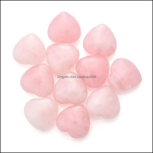 Stone Loose Beads Jewelry Natural Pink Crystal Ornaments Carved 25X10Mm Heart Chakra Reiki Healing Quartz Mineral Tumbled Gemsto Dhfb5