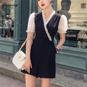 New Fashion Women Chiffon Play -Suits Женские свободные комбинезоны 2019 Весенние летние джинсы Шорты Сложные створки повседневные темно -синий большой размер T200704