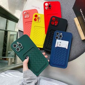 Liquid Silicone Woven Card Slot Holder Soft TPU Cell Phone Cases for iPhone 13 12 11 Pro Max XR XS X 8 7 6 Plus