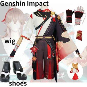 Anime Game Genshin Impact Kiryu Kazuha Battle Suit Kaedehara Wanye Uniform Wig Cosplay Come Halloween Party Men 2021 New Y220516
