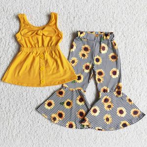 新しいファッションキッズ衣料品ガールベルボトム衣装幼児の女の子のデザイナー服の袖なしトップロングパンツサマーセットヒマワリのヒョウ柄セット