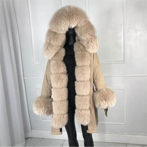 Cnegovik Real Fox Fur Parka Женщины внутри настоящего кроличьего меха, выровненного парка с Fox Fur Hood 201125