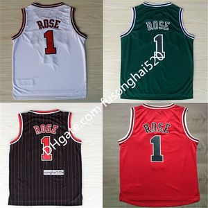 Tani #1 Derrick Rose Jersey Nowy materiał haftowy zszyty koszulki do koszykówki Derrick Rose czarny czerwony biały zielony zielony koszulki