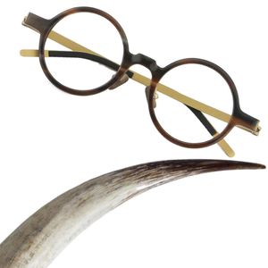 Ny handgjorda original buffel hornramar glasögon cirkulär optisk titan ram tillbehör runt vintage unisex glasögon begränsad design Klassisk modell storlek: 48
