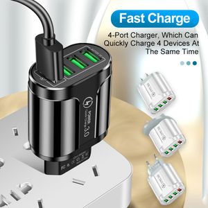 4 USB-Schnellladegerät EU/US/UK-Stecker für Samsung Galaxy S20 S21 S22 Ultra A53 iPhone 11 Pro 12 Mni 13 X XS Max Xiaomi Oppo Vivo Adapter Ladegerät Zubehör