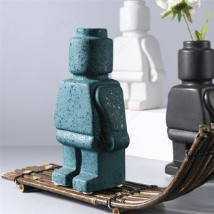 European Ceramic Statue Creativity Robot TV Cabinet Desktop Flower Vase Modern Home Decoration Accessories for Living Room 220622