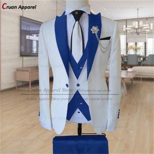 20 Färg Stylish White Suits For Mens Slim Fit Groom Groomsmen Wedding Tuxedo skräddarsydd formell affär Blazer Vest Pants 3st 220817