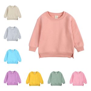 Baby Kids Designer Kläder Pojkar Plain Coat Pullover Solid Feefeced Hoodie Girls Round Neck Outwear Spring Höst Thermal Coats Jackor Ytterkläder 9 färger B7985