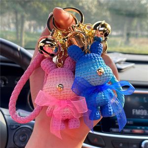 Key Rings Rainbow Key Chain Rings Jewelry Bow Tie Rabbit Bear Bell Braided Woven Animal Doll Car Keychains Holder Handbag Backpack Pendant Keyrings Bag Charms