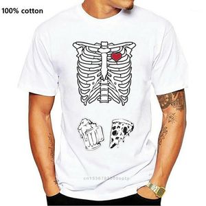 Camisetas de hombre, camiseta divertida para hombre, camiseta novedosa para mujer, camiseta negra de cerveza de Pizza de maternidad con esqueleto para hombre